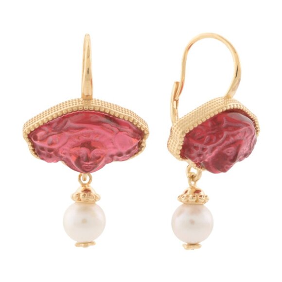 TAGLIAMONTE Made In Italy 18kt Gold Plated Pink Medusa Earrings - Picture 1 of 4